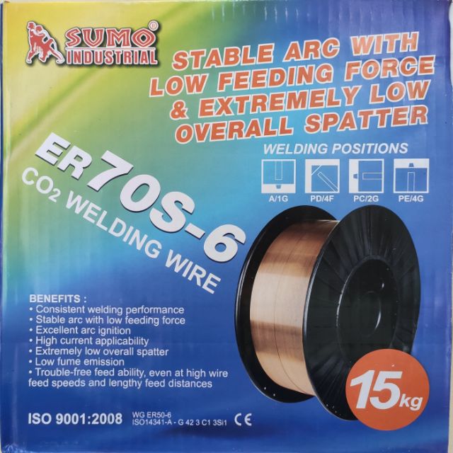 ลวดเชื่อมMIG CO2 ขนาด 0.8 mm. 15 KG. ER70S-6 ลวดเชื่อมCO2 ลวดเชื่อมมิก SUMO