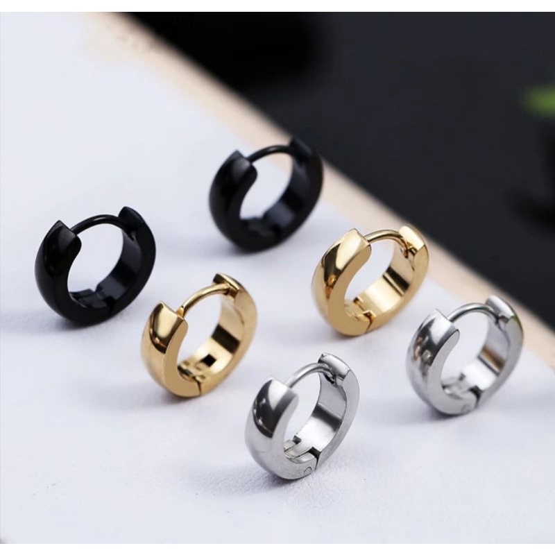 TITANIUM EARRINGS Mens PIERCING EARRINGS BLACK SILVER - สีดํา