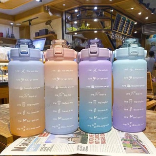 ขวดน้ำพกพาขวดน้ำ2ลิตรขวดน้ำกันลืมดื่มน้ำWaterBottlesDrinkCupก้วแบบมีหลอดควาขวดน้ำพลาสติกแบบพกพา（222)