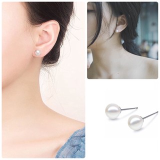 ต่างหูมุก ต่างหู สไตล์เกาหลี แฟชั่น เกาหลี Fashion Round Faux Pearl Simple Mini Ear Studs Earrings Party Jewelry Gift