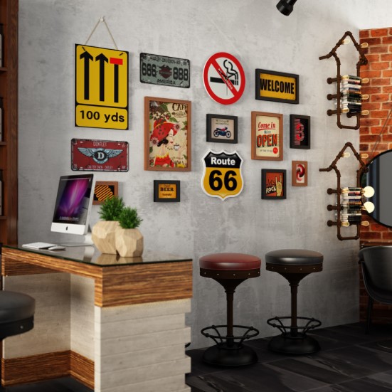 ใส่โค้ด"W4QKVM" รับส่วนลด 250 บาท ชุดกรอบรูปติดผนัง Route66 : กรอบรูป 9 ชิ้น + งานป้ายตกแต่ง + นาฬิก