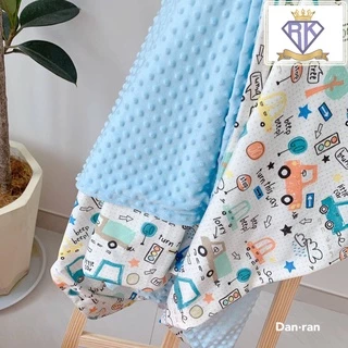 C0021 ผ้าห่ม ปุ่มดอทมิงค์ 1ฝั่งดอทขนมิ้งค์ อีก1ฝั่งผ้าCottonพิมพ์ลาย กันสะดุ้ง ปุ่มบนเนื้อผ้าเสริมสร้างพัฒนาการของเด็ก