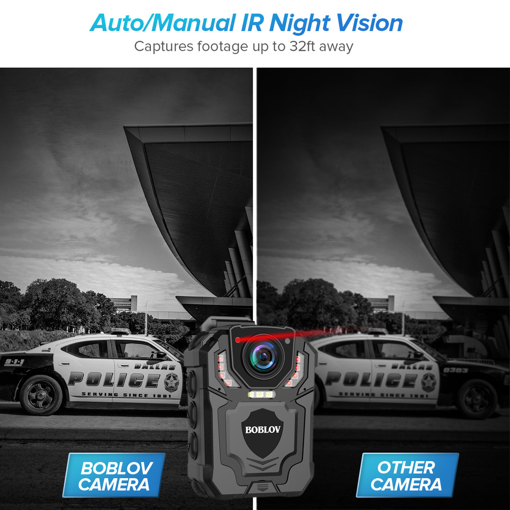Boblov T5 1296P Body Camera Night Vision และเสียงบันทึกสวมใส่กล้องตํารวจสําหรับการจัดการกฎหมาย, Night Vision, Loop Recording, พร้อมของขวัญ