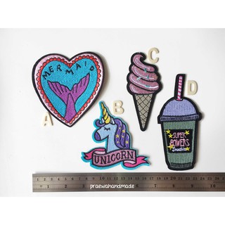 Large size unicorn, mermaid, ice cream iron-on patch ตัวรีดยูนิคอร์น ไอศครีม เมอร์เมด