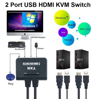 2 Port USB HDMI KVM Switch Switcher With Cable for Dual Monitor Keyboard Mouse HDMI switch Support desktop controller