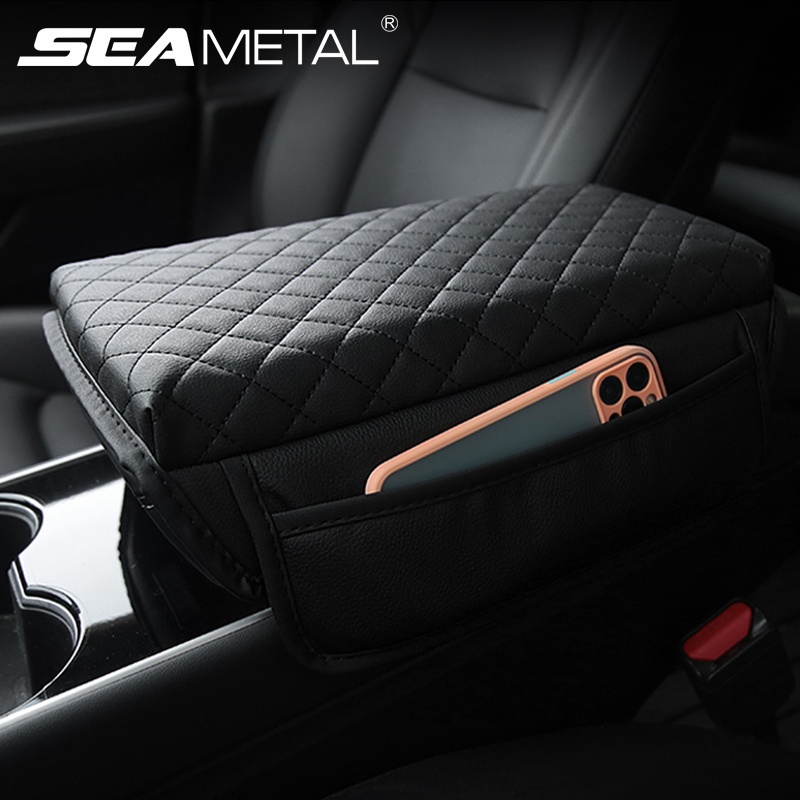 SEAMETAL ที่วางแขนในรถยนต์ ที่พักแขน ที่ท้าวแขนหุ้มหนัง ที่เท้าแขนในรถ แผ่นรองแขนรถยนต์ แผ่นรองที่วางแขนรถ ที่เท้าแขน สากล พร้อมกระเป๋าจัดเก็บ