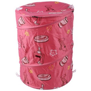 ตะกร้าผ้า ตะกร้าผ้าลายการ์ตูน ตะกร้าใส่ผ้า ตะกร้าพับเก็บได้ Cloth Basket สีชมพูน่ารัก ผ้าหนา 1 ชิ้น