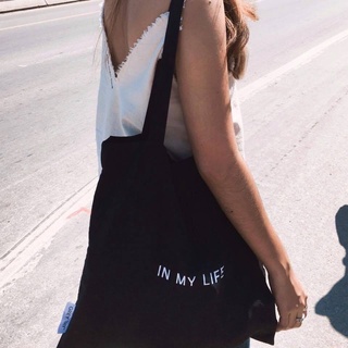 IN MY LIFE TOTE BAG กระเป๋าผ้า Grey Ray กระเป๋าผ้าแคนวาส