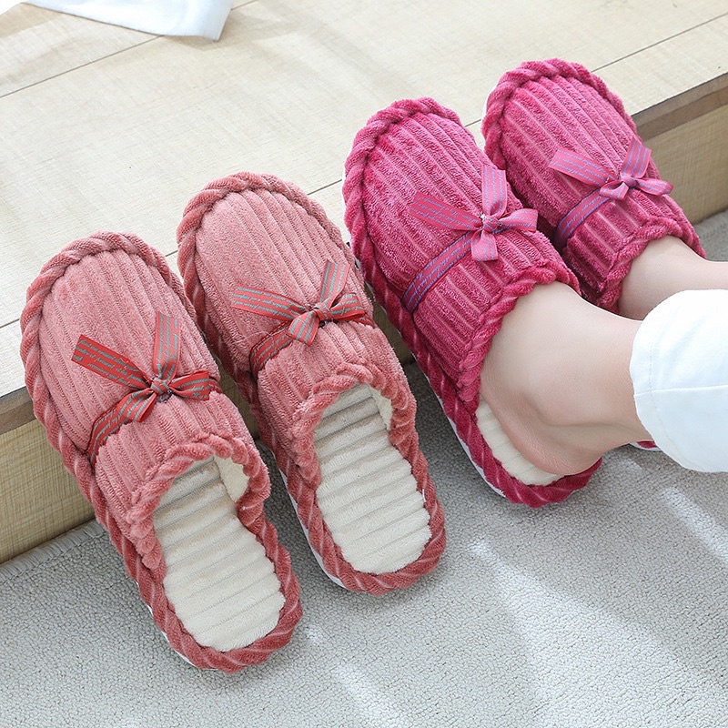 รองเท้าใส่ในบ้าน slipper สลิปเปอร์ ผูกโบว์ นิ่มใส่สบาย (life）