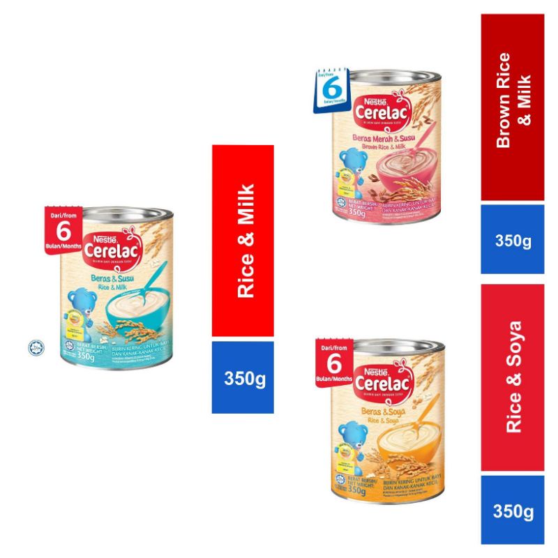 Nestle(อาหารสำหรับเด็ก 6 เดือนขึ้นไป) Cerelac Infant Cereals with Milk Brown Rice & Milk 350g