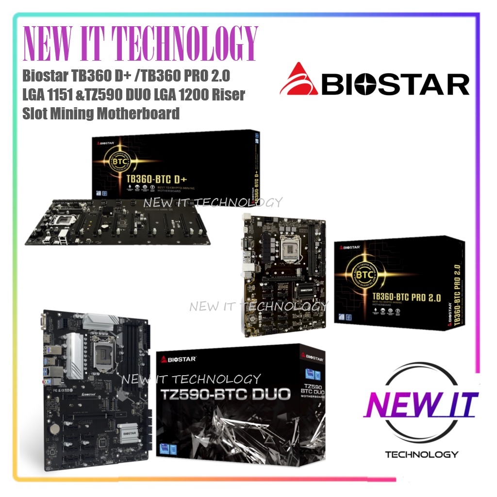 Biostar TB360 BTC D+ 8 PCIE|TB360 BTC PRO 2.0 12 PCIE LGA 1151&TZ590-BTC DUO LGA 1200 Riser Slot Min