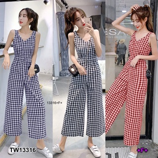 👗Pfashion [ส่งไว!!🚛] P13316 Jumpsuit จั้มสูทแขนกุดลายสก็อตขากระบอก Jumpsuit, sleeveless jumpsuit, plaid patter