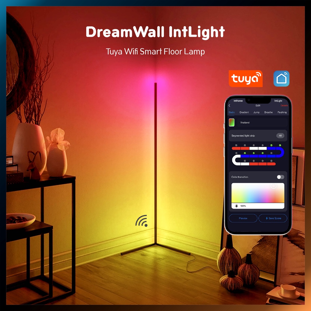 พร้อมส่ง DreamWall IntLight | Tuya Wifi โคมไฟ LED ตั้งพื้นอัจฉริยะ โคมไฟสไตล์มินิมอล คุมผ่านแอพ กระพริบตามจังหวะเพลงได้