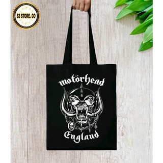 กระเป๋าโท้ท ผ้าแคนวาส ทรงโท้ท แต่งซิป ลายวง MOTORHEAD ENGLAND สําหรับผู้ชาย และผู้หญิง