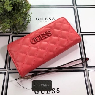 🦋GUESS WOMENS 2019 LONG WALLET 🦋กระเป๋าสตางค์ใบยาวหนังนิ่ม สีชมพูเข้ม