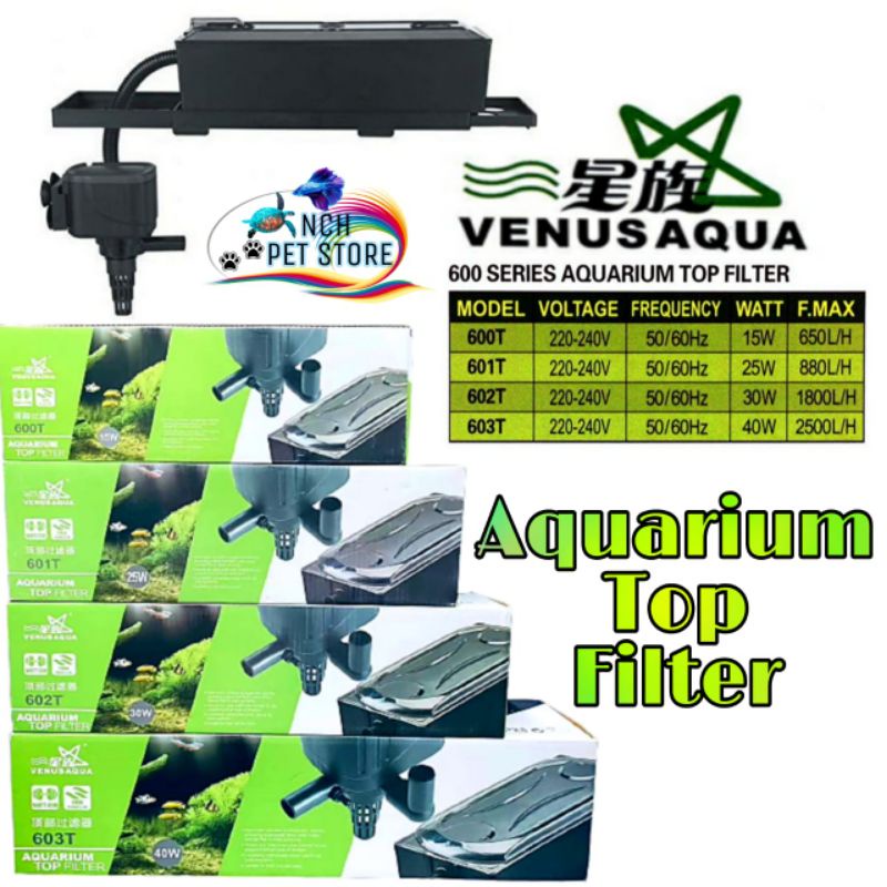 Venusaqua 600T/601T/602T/603T ชุดกรองด้านบน Aquarium 2 ฟุต/2.5 ฟุต/3 ฟุต/4 ฟุต
