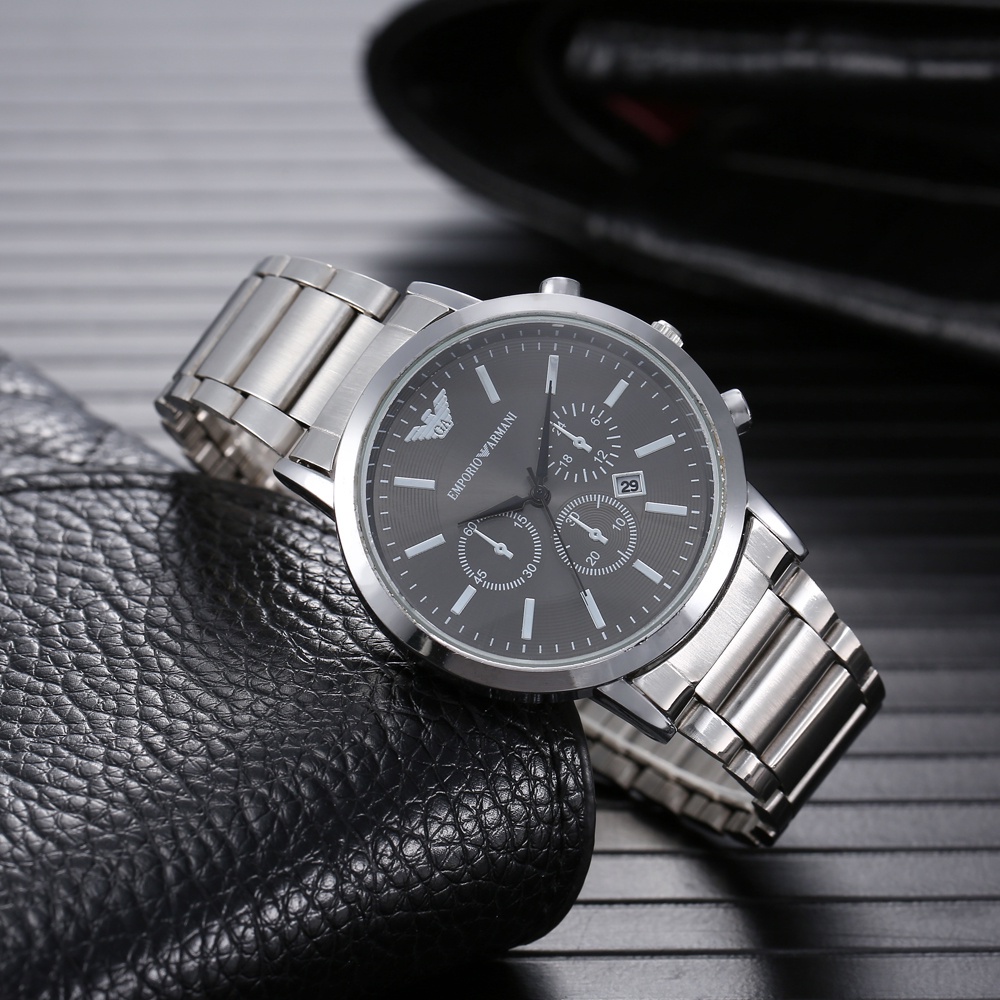 Emporio ArMani-Simple Big Dial Quartz Watch สําหรับผู้ชายธุรกิจสแตนเลส