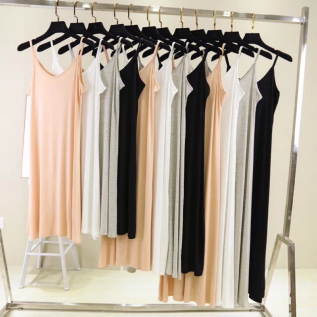 ส่งเร็ว 1-2วันถึง ชุดเดรสยาวสายเดี่ยว ซับในตัวยาว ใส่กันโป้ L , XL , 2XL เนื้อผ้าสแปมเด็กซ์ แท้