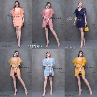 TW11872Dress เดรสสีพื้นผ้าซาร่า แขนผาแก้วระบาย 2 ชั้น มีซิหลัง ดีเทลสวย ใส่ได้หลายโอกาส พร้อมส่ง