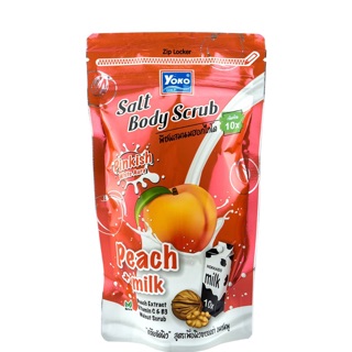 Yoko Gold salt body scrub peach plus milk 350g เกลือสปาขัดผิวสูตรพีชผสมน้ำนมฮอกไกโด