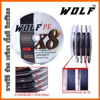 สายPE พีอี X8  สายพีอี ถัก8 เบอร์ 1 - 8 ขึ้นขุยยาก wolf