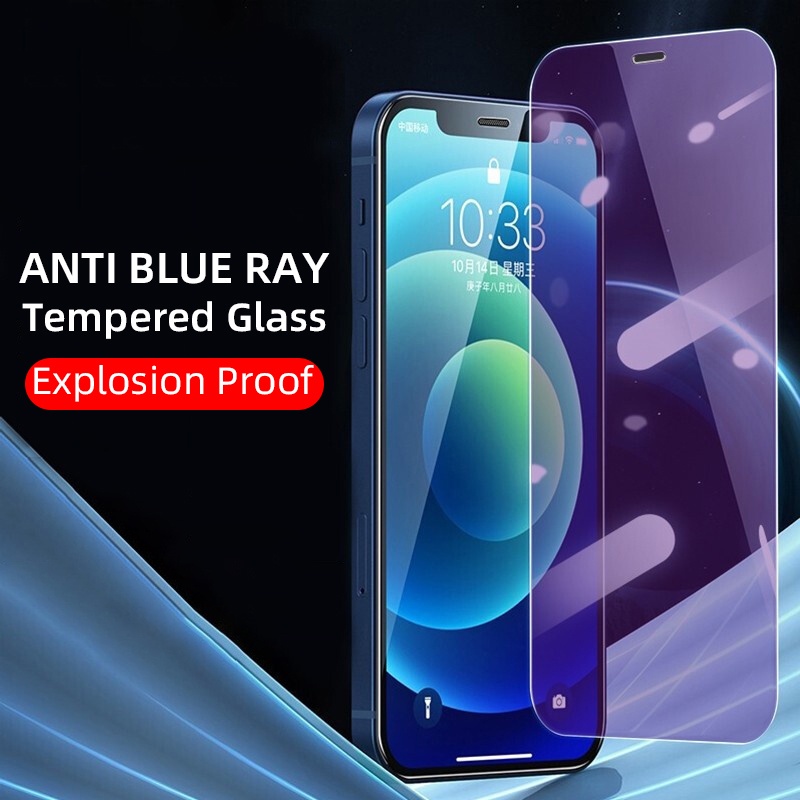 ฟิล์ม iPhone 15 13 12 14 11 Pro Max 13 12 Mini XS Max X XS 8 7 6Plus SE ฝาครอบ Anti-blue Light กระจกนิรภัยสำหรับ