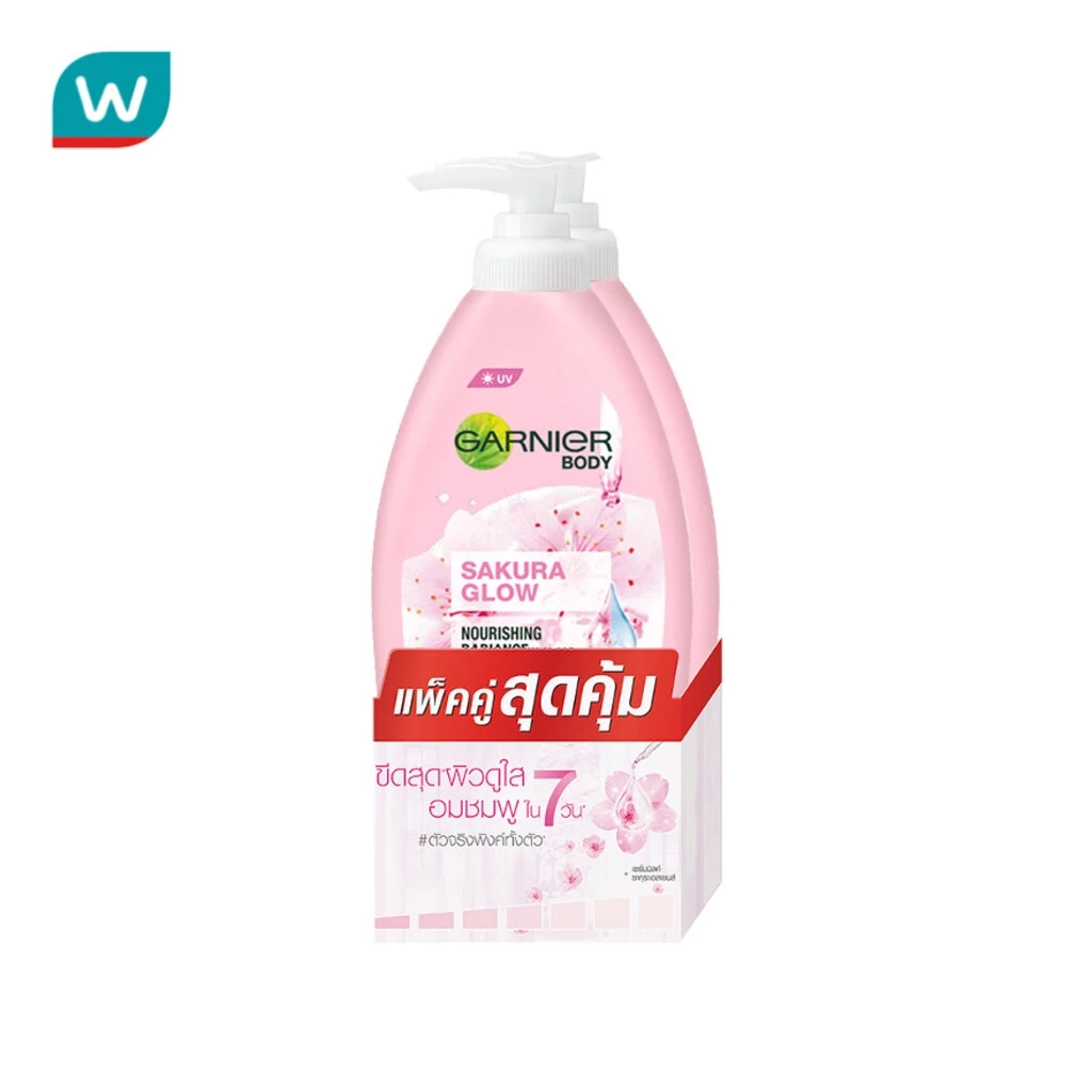 Garnier การ์นิเย่ บอดี้ ซากุระ โกลว์ นูริชชิ่ง เรเดียนซ์ เซรั่ม มิลค์ ยูวี 400 มล.แพคคู่