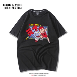 เสื้อยืดผู้ เสื้อยืดแขนสั้น ผ้าฝ้าย ทรงหลวม พิมพ์ลายการ์ตูนอนิเมะ Slam Dunk Genius Sakuragi เหมาะกับเล่นกีฬาบาสเก็ตบอล ส