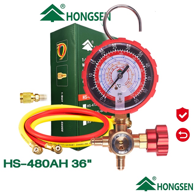 เกจวัดน้ำยา เกจเดี่ยว Hongsen Series HS-473AH (High)พร้อมสาย 36 นิ้ว-90Cm.วัดได้ทุกน้ำยาแอร์ เครื่องมือช่างแอร์