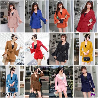 J7714 Set เสื้อสูทแขนยาวผ่าแขน +กางเกงขาสั้น Set of long sleeve shirts with slit sleeves +shorts //set 2