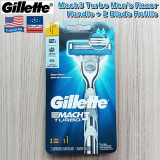 Gillette® Mach3® Turbo™ Mens Razor Handle + 2 Blade Refills ชุดมีดโกน ยิลเลตต์ มัคทรี เทอร์โบ ด้าม+ใบมีด