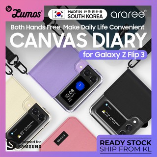 Araree Samsung Galaxy Z Flip 3 ผ้าใบ ไดอารี่ ซีรีส์ สายรัดเอว เคสป้องกันเต็มรูปแบบ และเคส