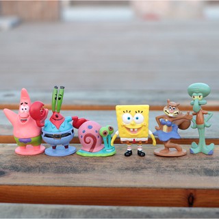 ท็อปเปอร์เค้ก ลาย Spongebob เหมาะกับของขวัญวันเกิด ของเล่นสําหรับเด็ก จํานวน 6 ชิ้น ต่อชุด