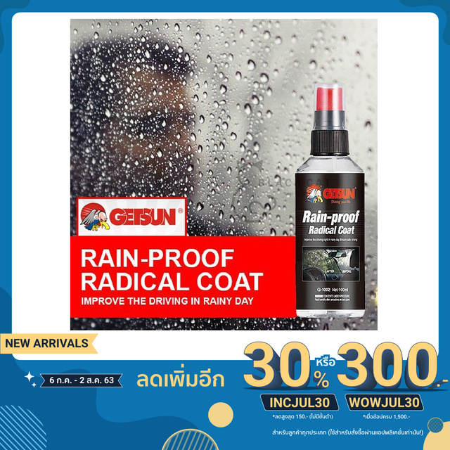 น้ำยาเคลือบกระจกกันน้ำ Getsun Rain-Proof Radical Coat