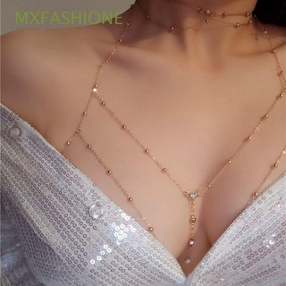 Mxfashione สร้อยคอโซ่โลหะ ประดับพลอยเทียม ปรับขนาดได้ เรียบง่าย เครื่องประดับแฟชั่น สําหรับผู้หญิง