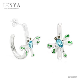 Lenya Jewelry ต่างหูแมลงปอ ตัวเรือนเงินแท้ 925 ชุบทองขาว ประดับพลอย บลูโทแพซ(Blue Topaz)