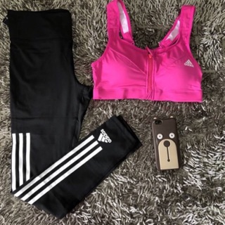 [พร้อมส่ง] สปอร์ตบรา Adidas บราซิป + กางเกงขายาว ชุดออกกำลังกาย ชุดโยคะ ส่งฟรี