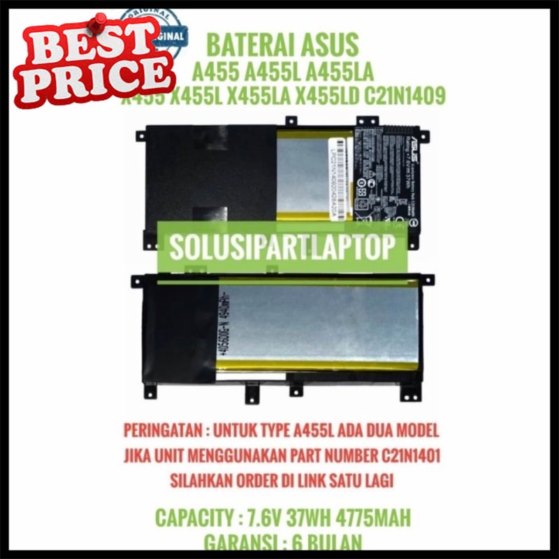 ORI Baterai Asus A455 A455L X455L A555L X555L Series C21N1409 Original NrDr