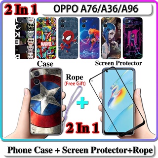 2 IN 1 เคส OPPO A96 A76 A36 เคส พร้อมกระจกนิรภัย โค้ง เซรามิก ป้องกันหน้าจอ การออกแบบฮีโร่ LOL