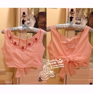 เสื้อผูกโบว์ โชว์หลัง Crystal Crop (Baby Pink)