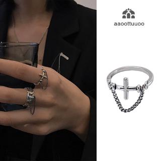 Korean Metal Hip-hop Cross Chain Tassel Ring Retro Old Buckle Women