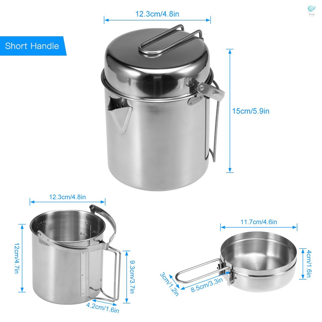 keresg 1L Stainless Steel Cooking Kettle Portable Outdoor Camping