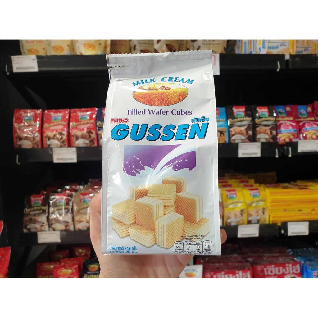 Gussen กัสเซ็น เวเฟอร์สอดใส้ครีม รส นม สีขาว 100 กรัม (3702)