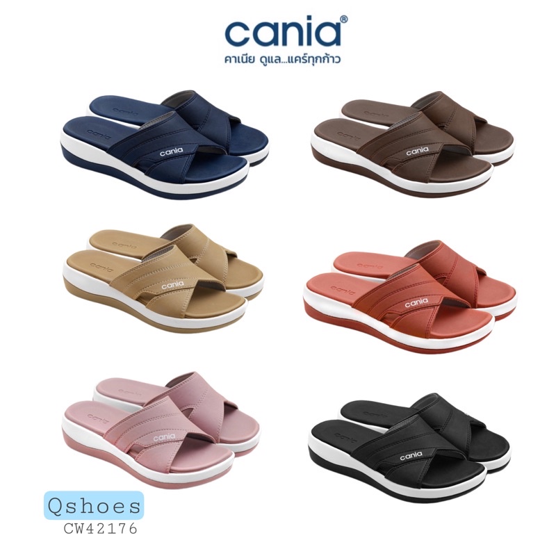 รองเท้าแตะสวม เพื่อสุขภาพ นุ่มแน่นสบาย CANIA คาเนีย CW42176 กรม​ ดำ​ ตาล​ ครีม อิฐแดง ชมพู 36-39​ สวมหญิง ส้นหนา