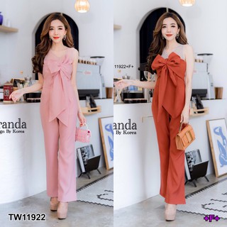 J11922 Jumpsuit จั๊มยาว อกแต่งโบว์ใหญ่ Long jumpsuit with big bow