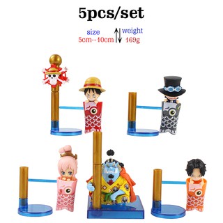 ฟิกเกอร์ PVC รูปธง One Piece Luffy Jinbe Sabo Shirahoshi Ace Carp สําหรับเก็บสะสม 5 ชิ้น ต่อชุด