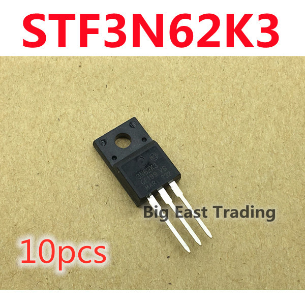 10 ชิ้น STF3N62K3 3N62K3 ทรานซิสเตอร์เชื่อม TO-220F 620V 2.7A,รับประกันคุณภาพ
