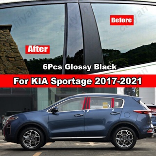 สติกเกอร์คาร์บอนไฟเบอร์ สีดํามันวาว สําหรับติดเสาประตู หน้าต่างรถยนต์ KIA Sportage 2017-2021 6 ชิ้น