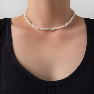 สร้อยคอไข่มุกจี้หัวใจ Heart Faux Pearl Beaded Choker