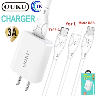 ชุดชาร์จ OUKU Q9 ชาร์จเร็ว 3A  ชุดชาร์จ1USB 3A FAST CHARGE หัวชาร์จ+ สาย ยาว1เมตร สำหรับ for L/Type C/Micro